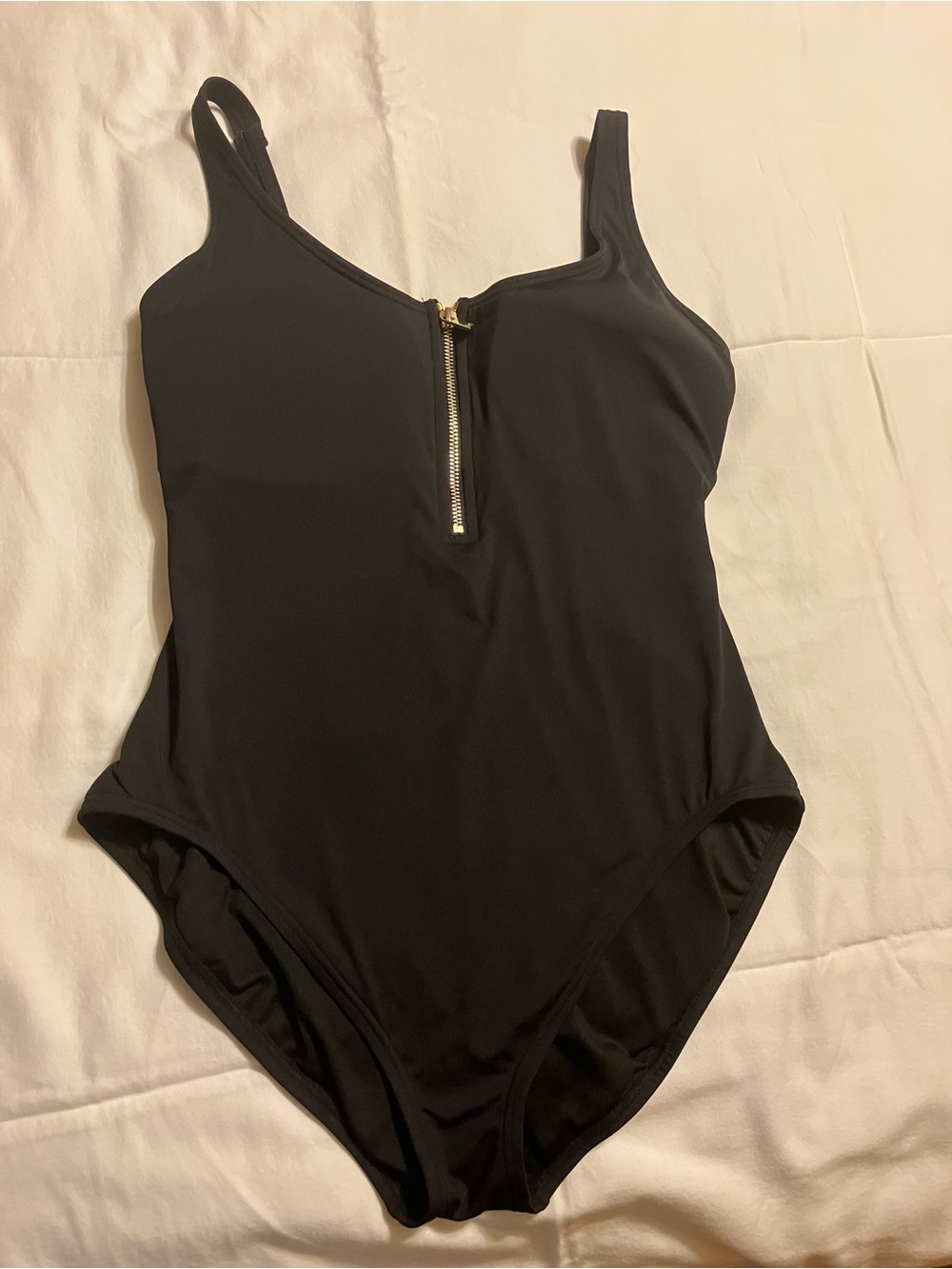MICHAEL Michael Kors Black One-Piece Swimsuit with Gold Front Zip